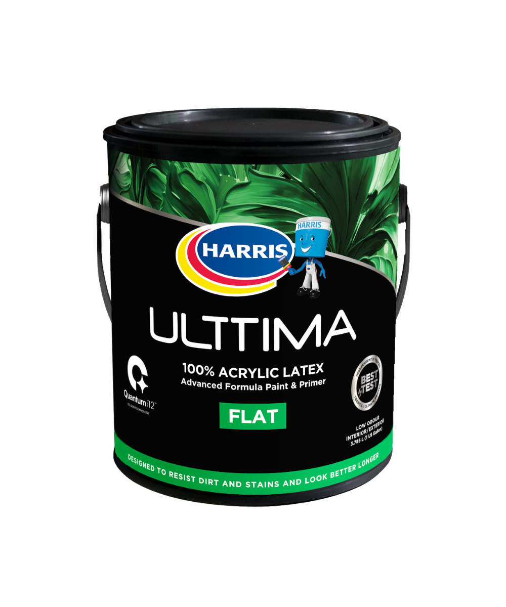 Harris Paints Ulttima Plus flat emulsion paint gallon.