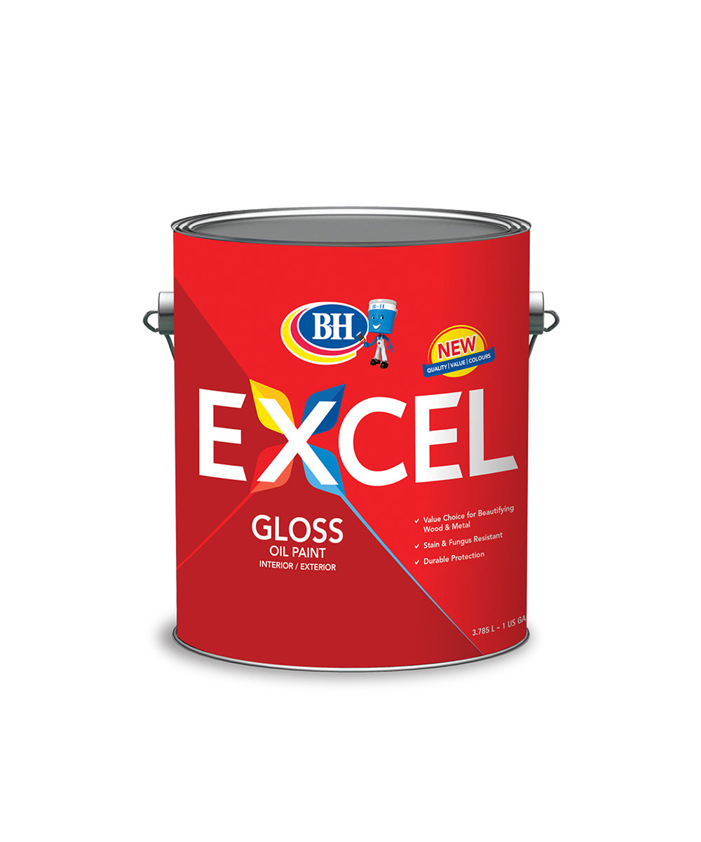 BH Paints Excel Gloss interior and exterior oil paint, available at BH Paints in Jamaica.