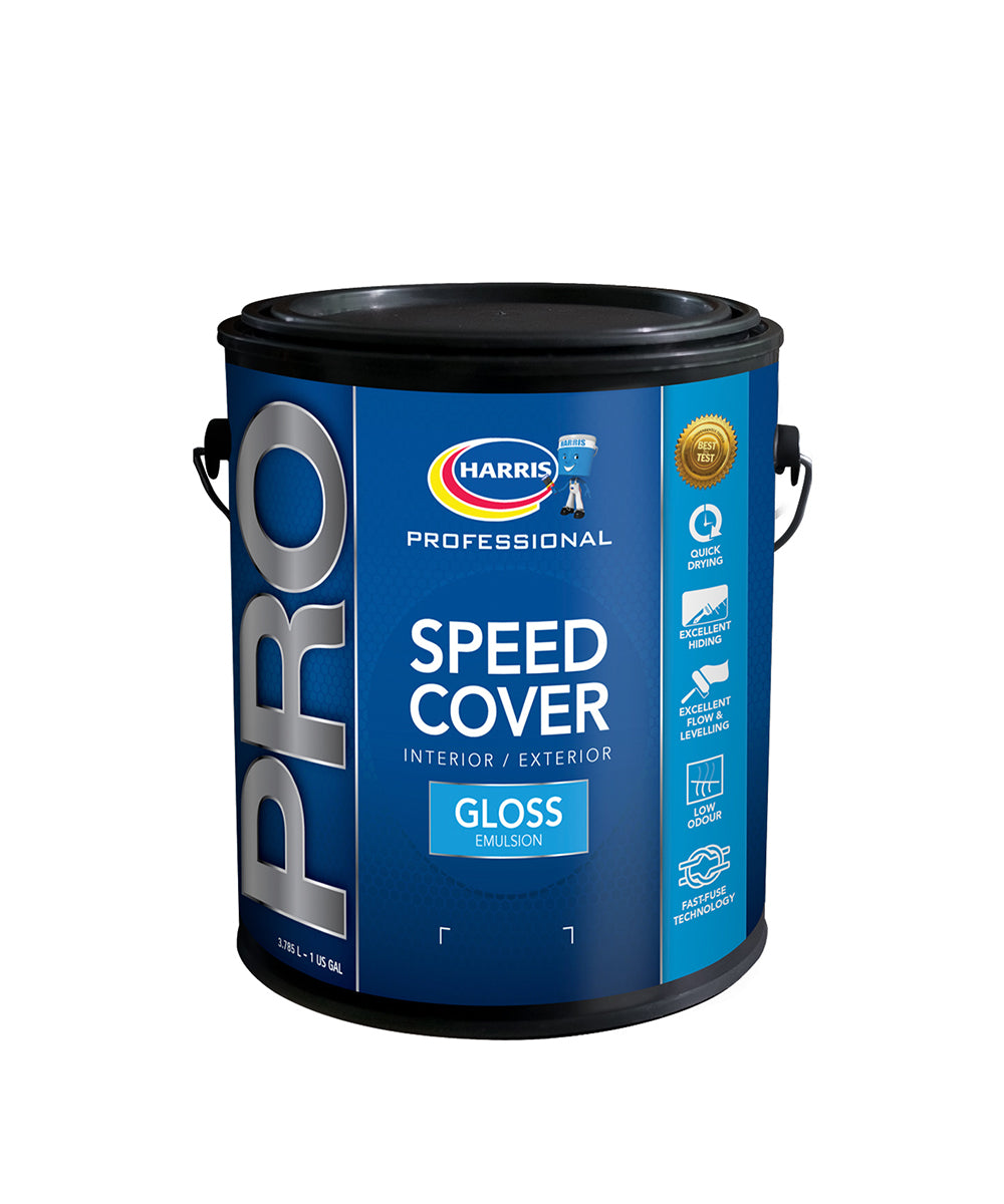Harris Pro Speed Cover Interior &amp; Exterior Gloss Emulsion, available at Harris Paints in the Caribbean.